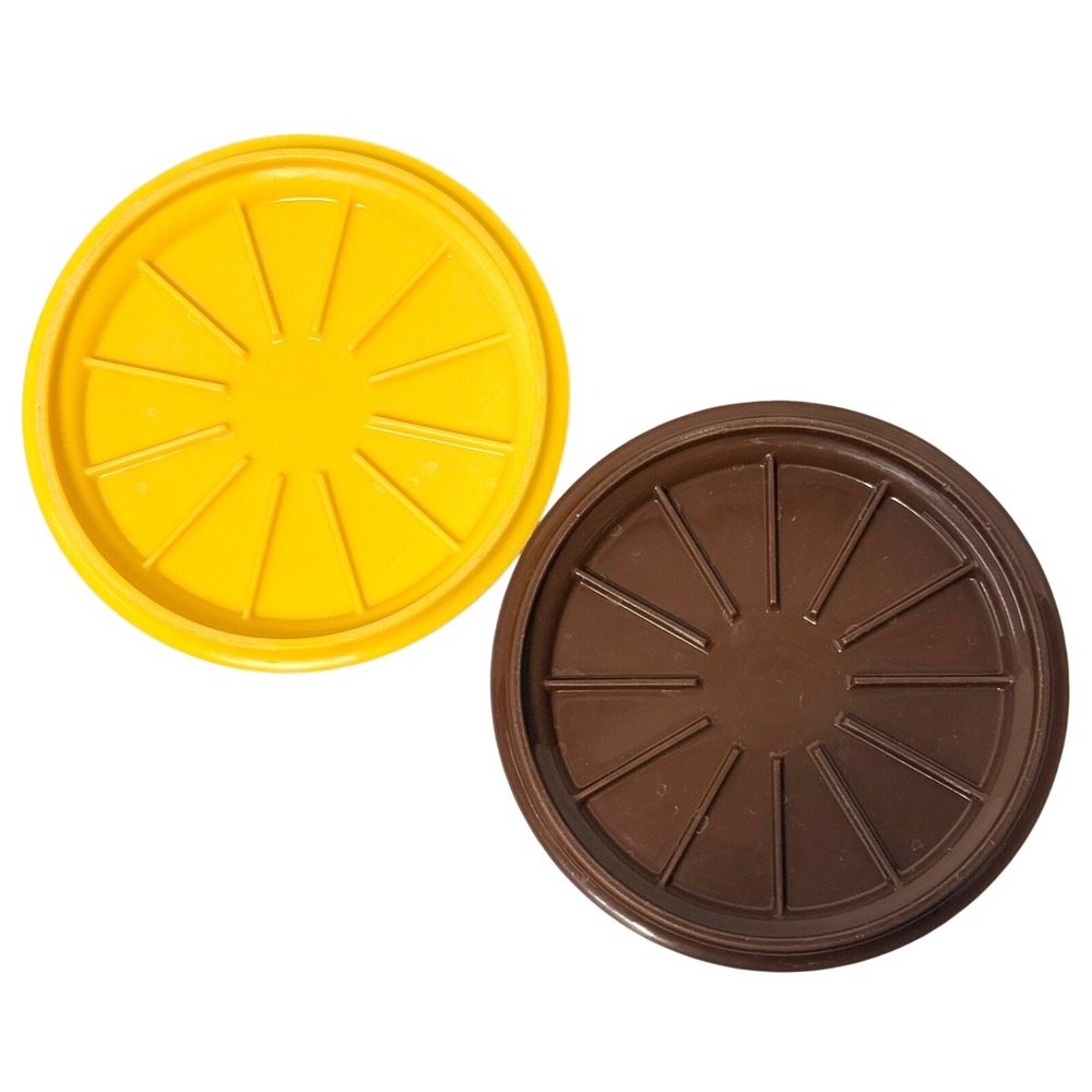 Vintage Tupperware Coasters Set‎ of 2 Yellow Brown Sunburst Retro 1313-10 USA